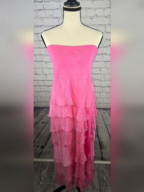 Strapless Pink Tiered Maxi Dress